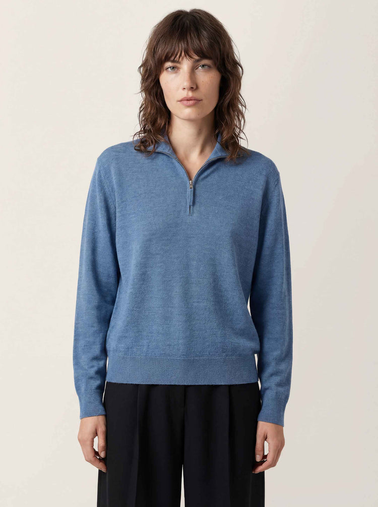 The Knitted Quarter Zip Jumper Baltic Blue Image