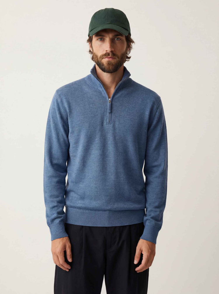 The Knitted Quarter Zip Jumper Baltic Blue Image