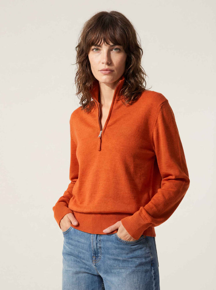 The Knitted Quarter Zip Jumper Burnt Orange Image