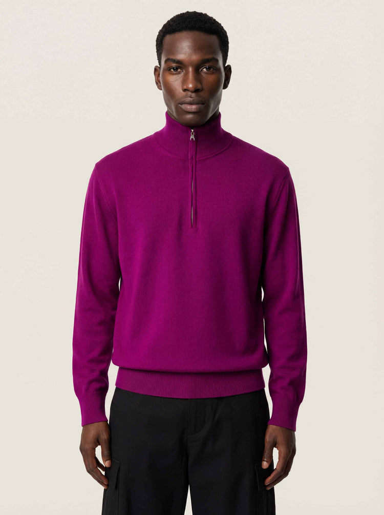 The Knitted Quarter Zip Jumper Royal Purple Image