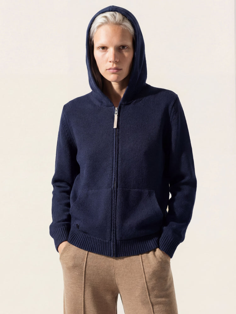 The Chunky Knit Zip Hoodie Atlantic Blue Image