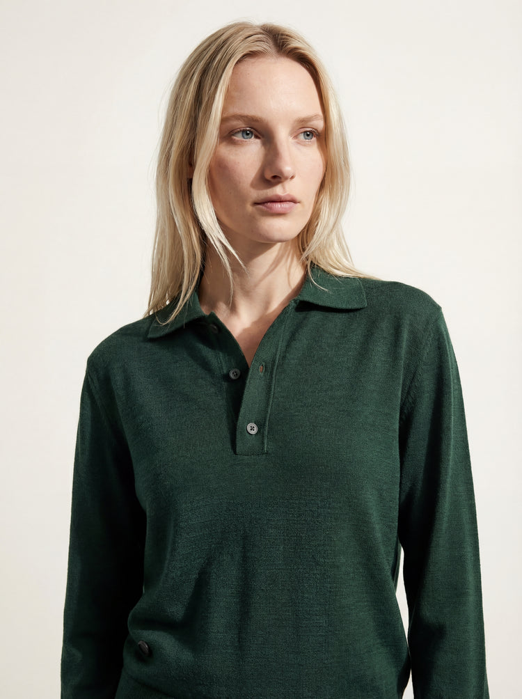 The Everyday Long Sleeve Polo Shirt Emerald Green Image