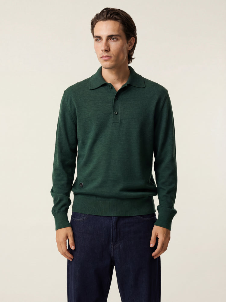 The Everyday Long Sleeve Polo Shirt Emerald Green Image