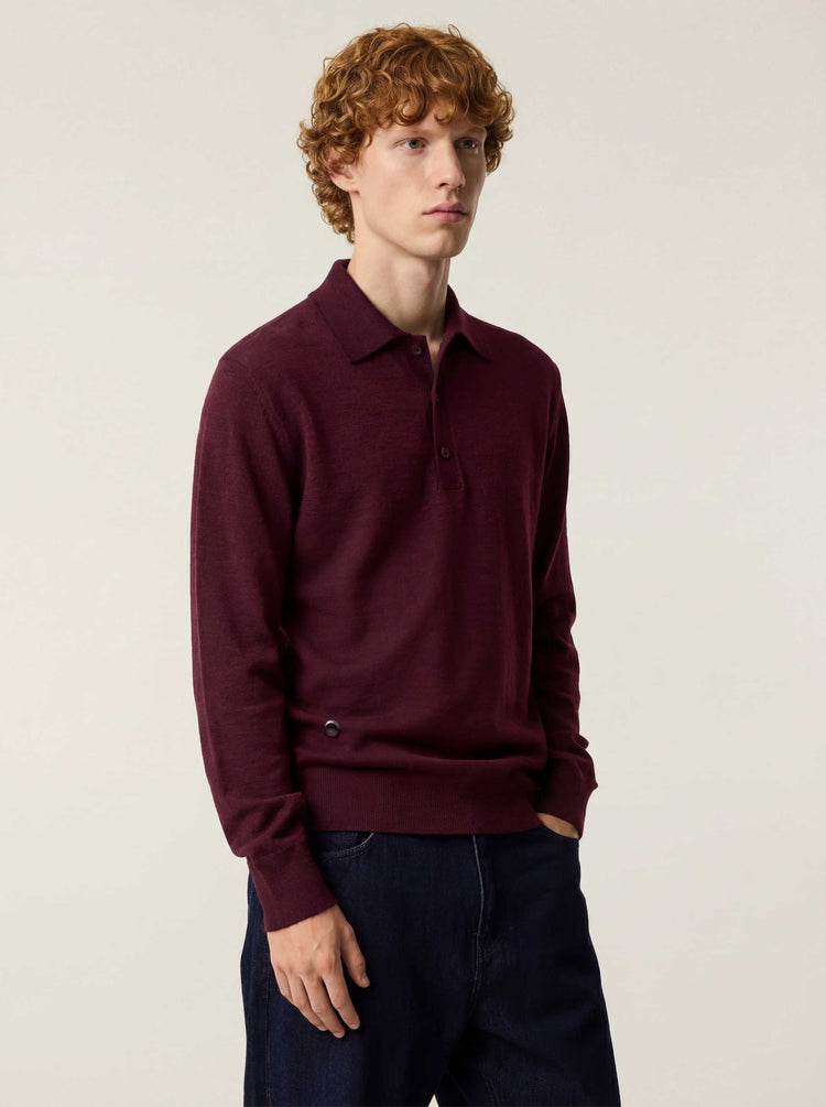 The Everyday Long Sleeve Polo Shirt Konini Burgundy Image