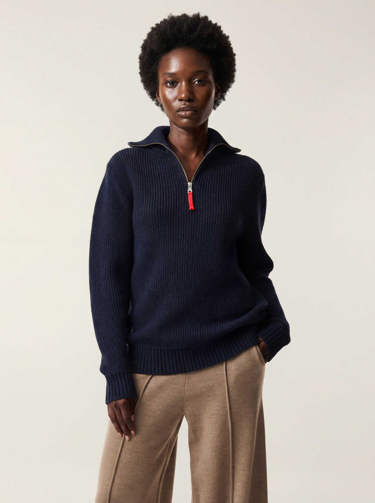 The Ridge Knit Half Zip Jumper Pacific Blue Image