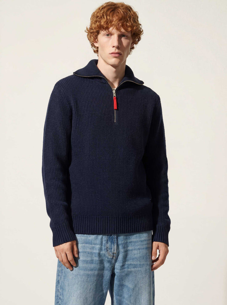 The Ridge Knit Half Zip Jumper Pacific Blue Image