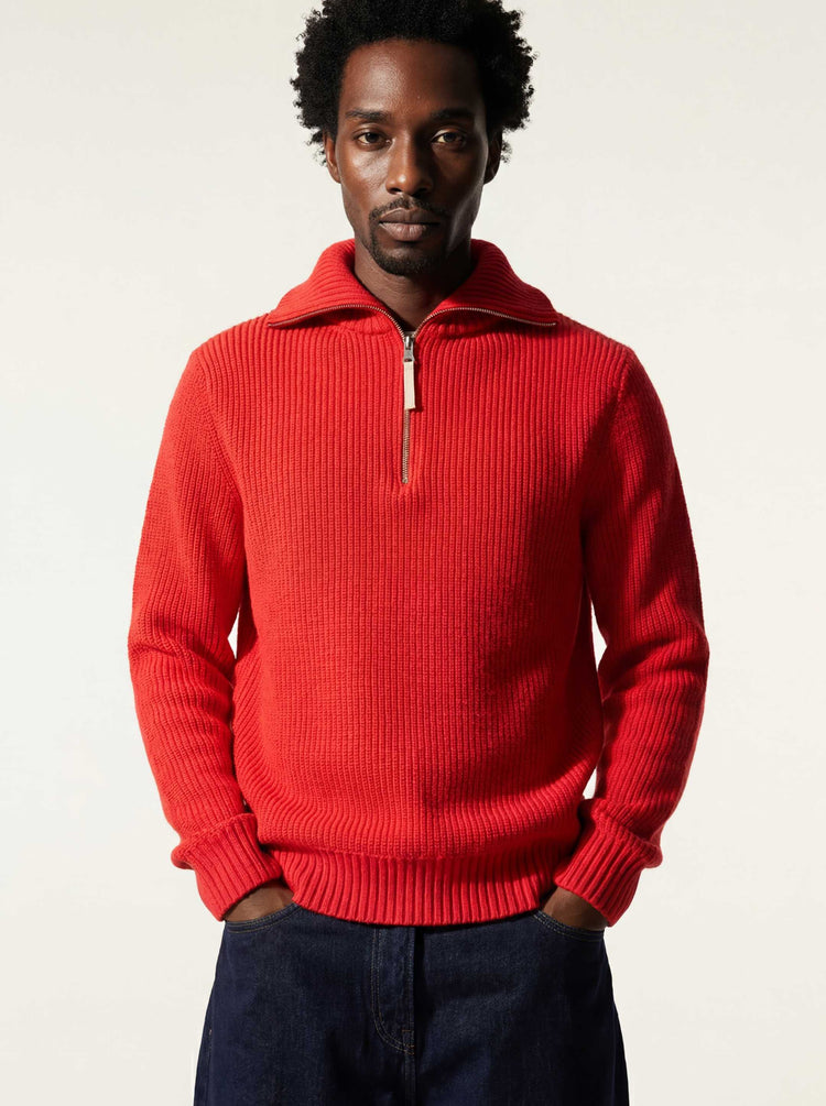 The Ridge Knit Half Zip Poppy Red Image