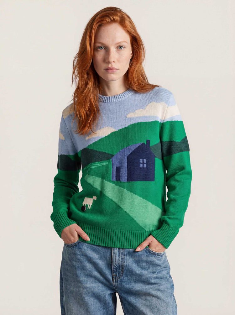 The Sheepscape Crewneck Jumper Bottle Green Image