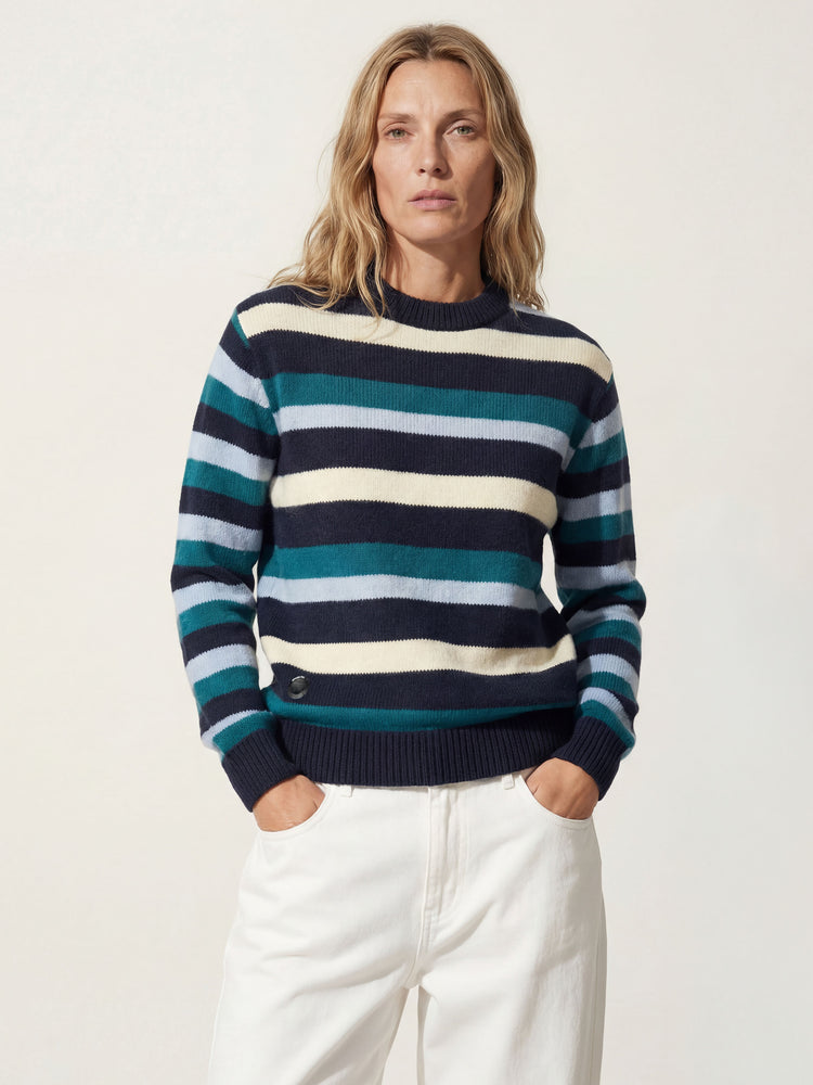 The Stripe Crewneck Jumper Pacific Blue Image