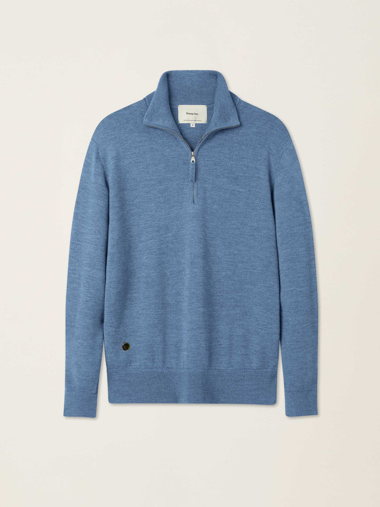 The Knitted Quarter Zip Jumper Baltic Blue Image
