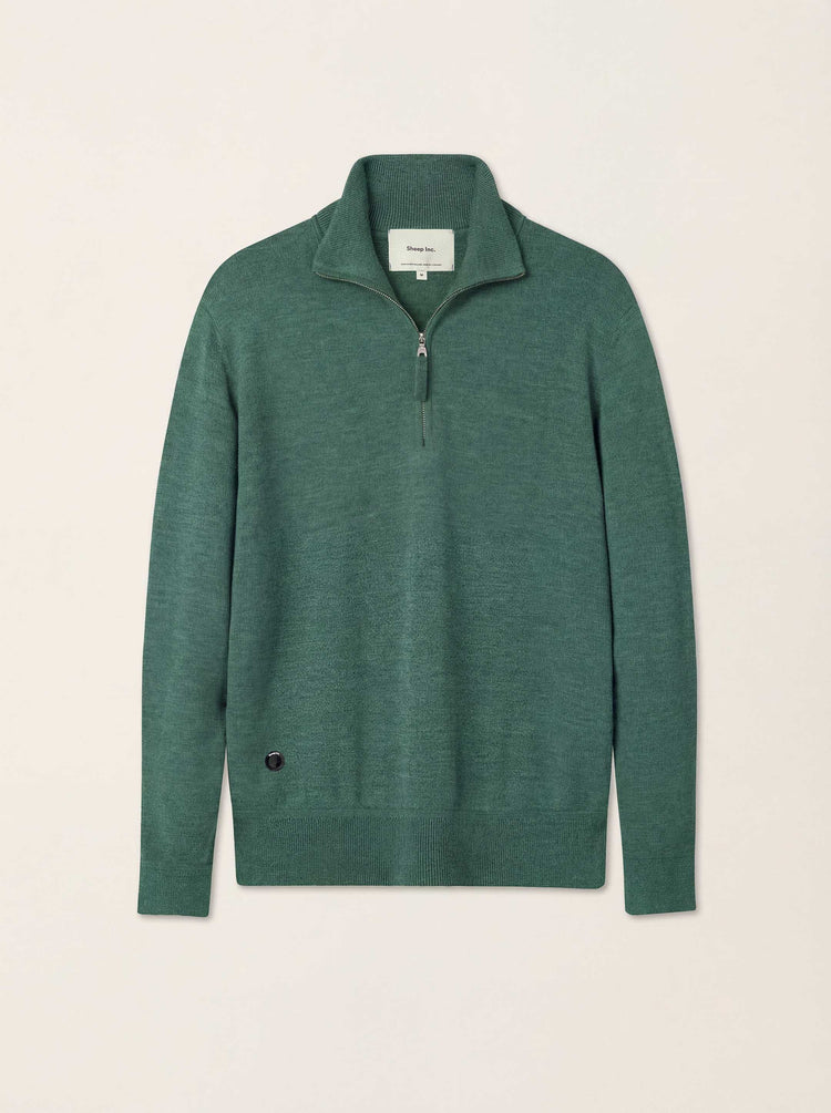 The Knitted Quarter Zip Jumper Emerald Green Image