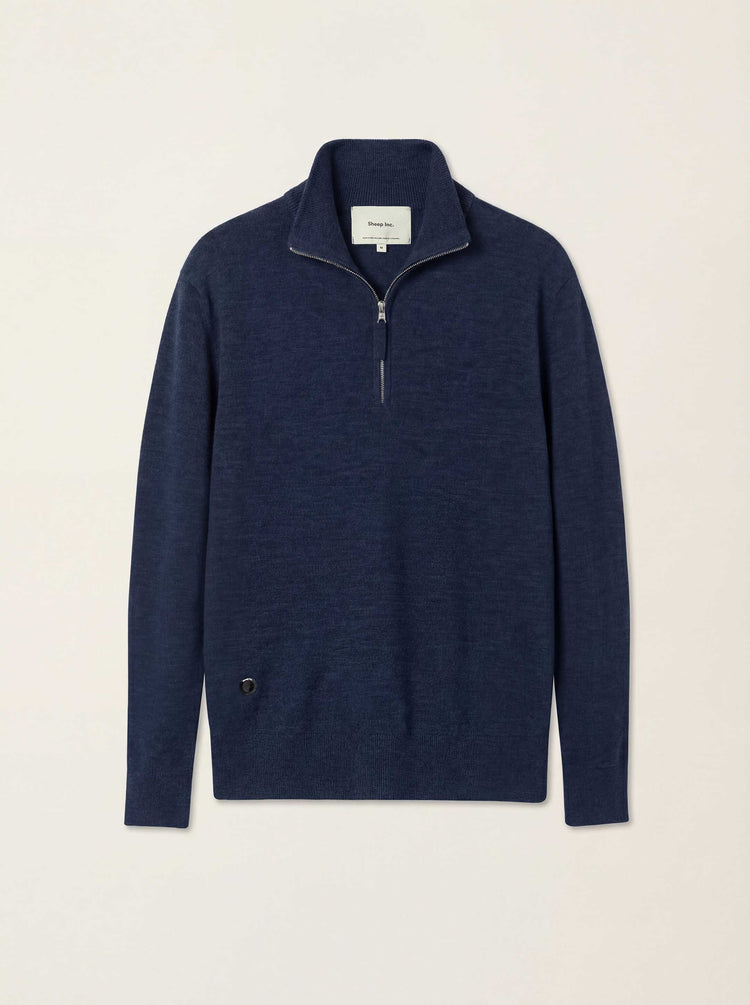 The Knitted Quarter Zip Jumper Pacific Blue Image